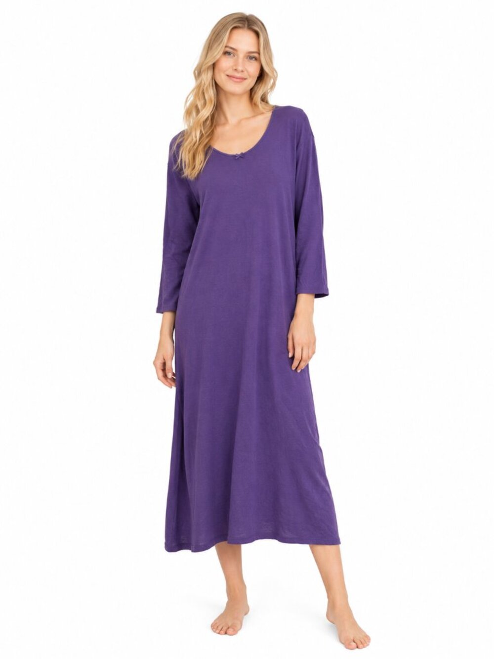 2/$30 Lands' End Cotton Bow Scoop Neck Nightgown Long Sleeve Purple 2X #A6109